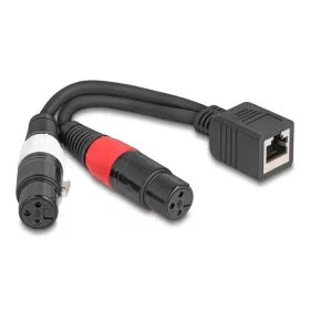   Delock Adapter RJ45 kábel anya - 2 x XLR 3 tűs anya fekete színű 20 cm