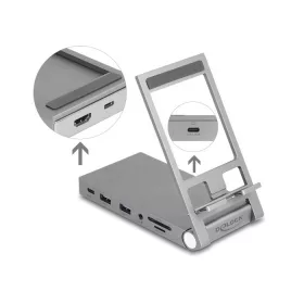   Delock táblagép és notebook dokkoló állomás 4K beépített tartóval - HDMI / USB / Hub / SD / Micro SD / PD 3.0 - összecsukható