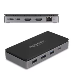   Delock USB Type-C  dokkolóállomás 4K - hoz kettős HDMI MST / USB / Gibabit LAN / PD 3.0 85 W (88271)