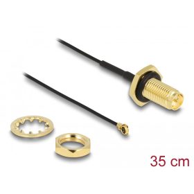   Delock Antenna kábel RP-SMA anya válaszfali csatlakozóval apa MHF I-dugó 1.13 35 cm menethossz 10 mm fröccsenésálló