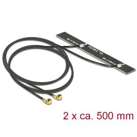  Delock WLAN 802.11 ac/a/h/b/g/n ikerantenna, 2 x MHF csatlakozódugó, 5 dBi, 500 mm-es NYÁK-lap, bels (89457)