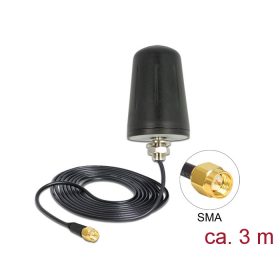   Delock LoRa antenna 868 MHz SMA dugó 0 dBi minden irányú (RG-174, 3 m) tetőre szerelhető fekete