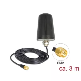   Delock WLAN 802.11 b/g/n antenna SMA dugó 3 dBi mindenirányú 3 dBi csatlakozókábellel (RG-174, 3 m) (89534)