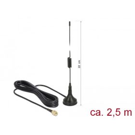   Delock LTE antenna SMA-dugó 2 dBi irányítatlan, rögzített, csatlakozókábellel RG-174 2,5 m, kültéri (89613)