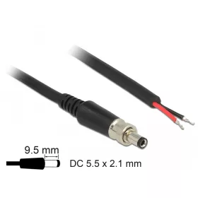   Delock DC tápkábel 5,5 x 2,1 x 9,5 mm, csavarozással nyitható huzalvéggel, 95 cm hosszú (89907)