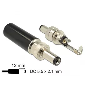   Delock DC csatlakozó apa 5,5 x 2,1 mm dugómérettel és 12,0 mm hosszal (89915)