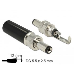   Delock DC csatlakozó apa 5,5 x 2,5 mm dugómérettel és 12,0 mm hosszal (89916)