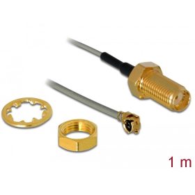   Delock Antenna kábel SMA anya válaszfali csatlakozóval apa MHF  I -dugó 1.13 1 m menethossz 10 mm