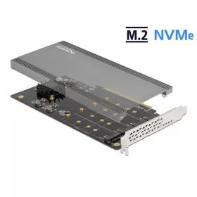   Delock PCI Expresz x16 kártya - 4 x belső NVMe M.2 M-kulcs hűtőbordával és ventilátorral - elágazás (90050)