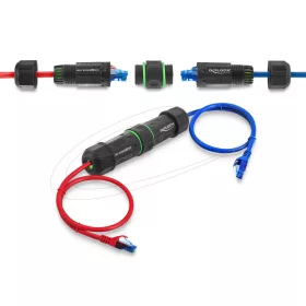   Delock Kábel csatlakoztató RJ45 anya - RJ45 anya Cat.6 M16 cérnával IP68 por és vízhatlan