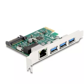   Delock PCI Express x1 Kártya - 3 x USB 5 Gbps A-típusú anya + 1 x Gigabit LAN