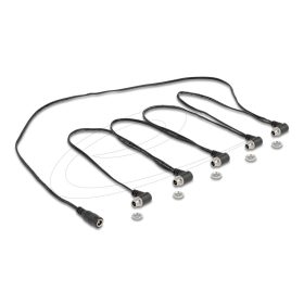  Delock DC kábel 1 x anya egyenes - 5 x anya 5,5 x 2,1 mm-es 90 fokban hajlított beépített csatlakozáshoz, fekete színű