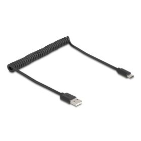   Delock USB 2.0 tekercselt kábel USB Type-A apa   USB Type-C  apa, 0,45 m   0,75 m fekete