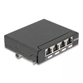   Delock Mini asztali patch panel, RJ45 aljzat, 4 port, Cat.6A, árnyékolt, fekete