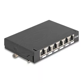   Delock Mini asztali patch panel, RJ45 aljzat, 6 port, Cat.6A, árnyékolt, fekete