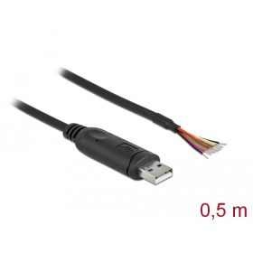   Delock adapterkábel USB 2.0 Type-A és soros RS-232 között 9 nyitott vezetékkel + árnyékolás 0,5 m