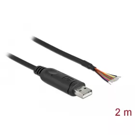   Delock adapterkábel USB 2.0 Type-A és soros RS-232 közötti 9 nyitott vezetékkel + árnyékolás 2 m