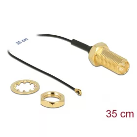   Delock Antenna kábel RP-SMA anya válaszfali csatlakozóval apa MHF  4-dugó 0.81 35 cm menethossz 35 m