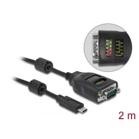   Delock A-típusú USB - soros DB9 adapter 9 LED RS-232 teszterrel