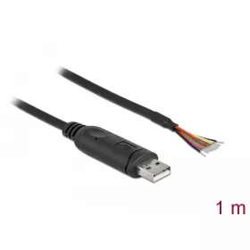   Delock adapterkábel USB 2.0 Type-A és soros RS-232 közötti 9 nyitott vezetékkel + árnyékolás 0,5 m