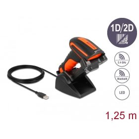   Delock Ipari vonalkód olvasó 1D és 2D 2,4 GHz vagy Bluetooth-hoz indukciós töltőállomással
