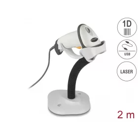   Delock USB vonalkód leolvasó 1D csatlakozó kábellel és állvánnyal - lézer - világos szürke (90565)