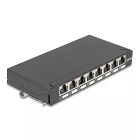   Delock Mini asztali patch panel, RJ45 aljzat, 8 port, Cat.6A, árnyékolt, fekete