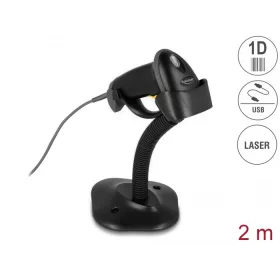   Delock USB vonalkód leolvasó 1D csatlakozó kábellel és állvánnyal - lézer - fekete (90584)