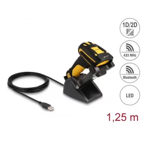   Delock ipari vonalkód olvasó 1D és 2D, 433 MHz / Bluetooth, indukciós töltőállomással (90586)