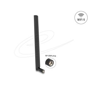   Delock WiFi 6 antenna RP-SMA-dugó 3 - 6 dBi mindenirányú, dönthető csatlakozással (fekete színű)