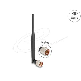   Delock WiFi 7 antenna N apa 2 - 3 dBi 20,6 cm hosszú kétirányú billenő csatlakozással hajlékony fekete anyaggal