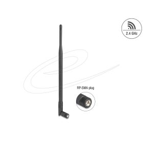   Delock WiFi 2,4 GHz antenna RP-SMA-dugó 7 dBi mindenirányú, dönthető csatlakozással (fekete színű)