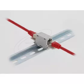   Delock RJ45 kapcsolókészülék Cat.6A anya - anya porvédő fedéllel DIN sínre történő beszereléshez, szürke színű