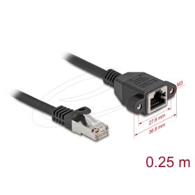   Delock Hálózat bővítő kábel S/FTP RJ45 apa - RJ45 anya Cat.6A, 0,25 m fekete