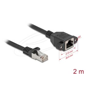   Delock Hálózat bővítő kábel S/FTP RJ45 apa - RJ45 anya Cat.6A, 2 m fekete