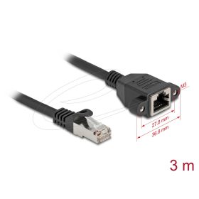   Delock Hálózat bővítő kábel S/FTP RJ45 apa - RJ45 anya Cat.6A, 3 m fekete