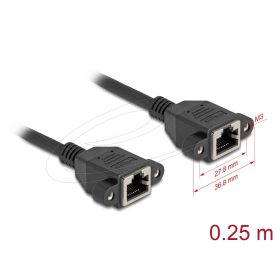   Delock Hálózat bővítő kábel S/FTP RJ45 anya - RJ45 anya Cat.6A, 0,25 m fekete