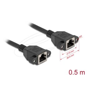   Delock Hálózat bővítő kábel S/FTP RJ45 anya - RJ45 anya Cat.6A, 0,5 m fekete