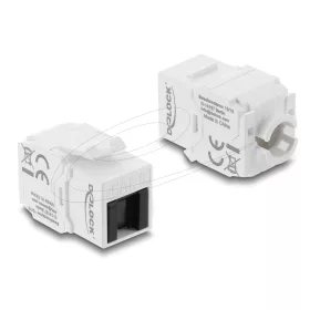   Delock Keystone modul RJ45 aljzat   LSA Cat.6 UTP, szerszám nélküli, porvédő fedéllel, fehér / fekete
