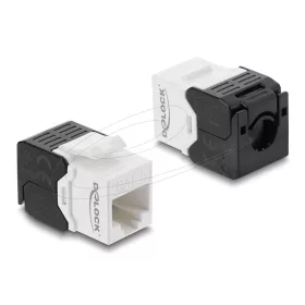  Delock Keystone modul RJ45 aljzat   LSA Cat.6 UTP, szerszám nélküli, fekete / fehér