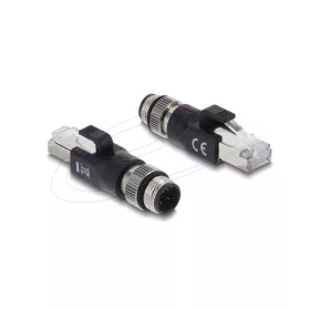   Delock M12 D-kódolt adapter 4 tűs a dugó - RJ45 apa fekete