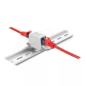   Delock RJ45 toldó Cat.6A szabvány aljzat aljzat porvédő sapkával, DIN sínre szerelhető, árnyékolt, szürke / fehér