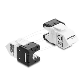   Delock Keystone modul RJ45 aljzat   LSA Cat.6A szabvány, 45 -ban döntött csatlakozó, nem árnyékolt, 180 -os kábelkivezetés, szerszámmentes, fekete / fehér