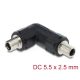 Delock DC Barrel Jack adapter DC 5,5 x 2,5 mm anya   anya csavarral, 90 -ban hajlított