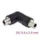Delock DC Barrel Jack adapter DC 5,5 x 2,5 mm anya   anya csavarral, 90 -ban hajlított