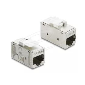   Delock Keystone modul összekötő, RJ45 aljzat RJ45 aljzat Cat.6A, fém, ezüst / fehér
