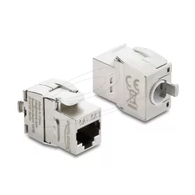   Delock Keystone modul RJ45 aljzat LSA-ra Cat.6A, szerszám nélküli, árnyékolt, fém, ezüst / fehér