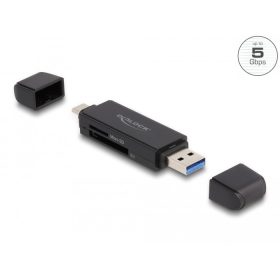 DeLock USB-A/C SD/MicroSD kártyaolvasó fekete (91004)