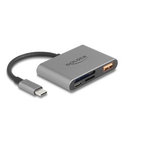  Delock USB-C  kártyaolvasó SD és Micro-SD memóriakártyák + USB csatlakozó10 Gbps A-típusú port és USB Type-C  csatlakozó PD 2.0 85 W