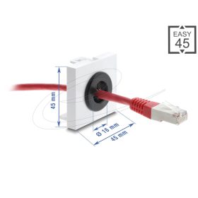   Delock Easy 45 kábelátvezető, kerek, O 16 mm, fehér / fekete